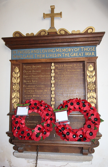 War Memorial, Saint Michael's Church, Sotterley, Suffolk