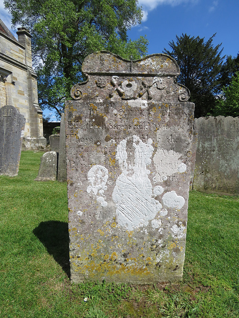 penshurst church, kent (27)c18 gravestone of elizabeth streatfield ; skull and cross bones
