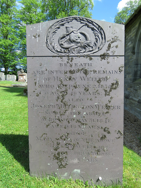 penshurst church, kent (26)c19 slate gravestone of  henry weller +1838, with snake ouroboros, skull, scythe and hourglass