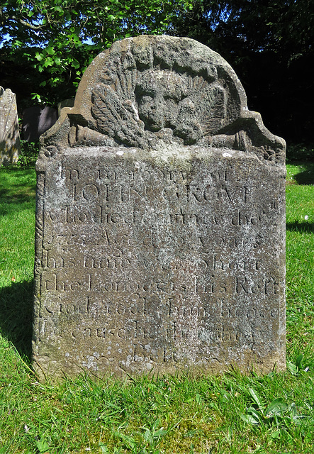 penshurst church, kent (10)c18 gravestone of john grove +1755; cherub, trumpets