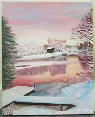 Peinture acrylique passerelle en hiver