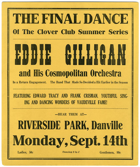 Eddie Gilligan and His Cosmopolitan Orchestra, Riverside Park, Danville, Pa., Sept. 14, 1925
