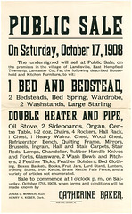 Catherine Baker, Public Sale, Landisville, Pa., October 17, 1908