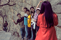 Chinese young tourists on the Great Wall
