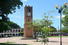 Mexico, Mudejar Style Clock Tower in the Central Square of Chiapa de Corzo