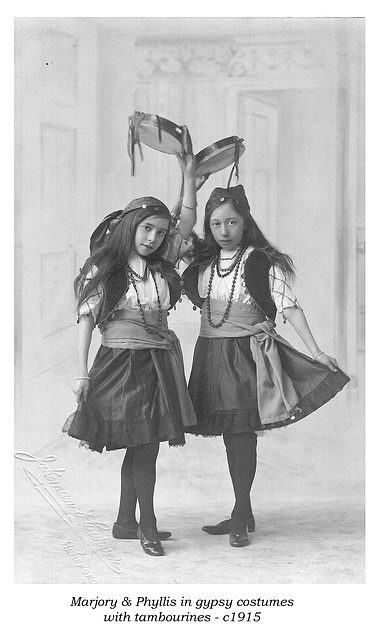 Marjory & Phyllis in Spanish dancers costumes for a 'Waifs & Strays' dance c 1915