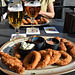 Table with fried fish and two beers!