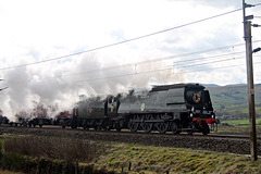 Bulleid SR Battle of Britain 34067 TANGMERE at Scout Green with 1Z86 06.35 London Euston - Carlisle The Cumbrian Mountain Express 16th March 2024. (steam on from Carnforth)