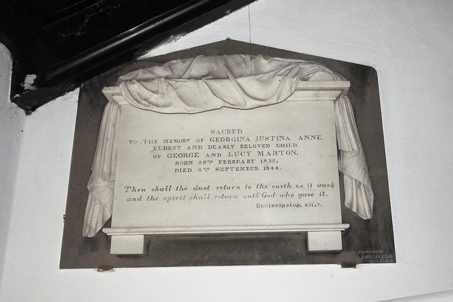 Memorial to Georgina Marton (1835-1844), Gressingham Church, Lancashire