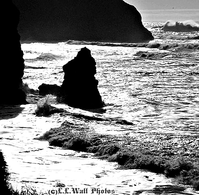 Surging Surf -- Bright Sea and Black Rocks