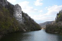 Romania, Decebalus Rock Statue over the Danube Gulf of Mraconia