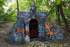 Ukraine, Kiev, Abandoned crypt at the cemetery on the Castle Hill