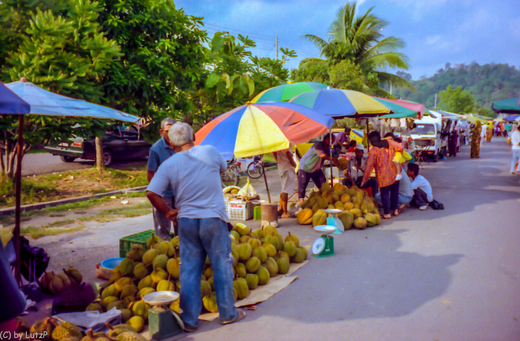 Farmers Market - Durians, keep your distance! - Kuala Perlis, Malaysia