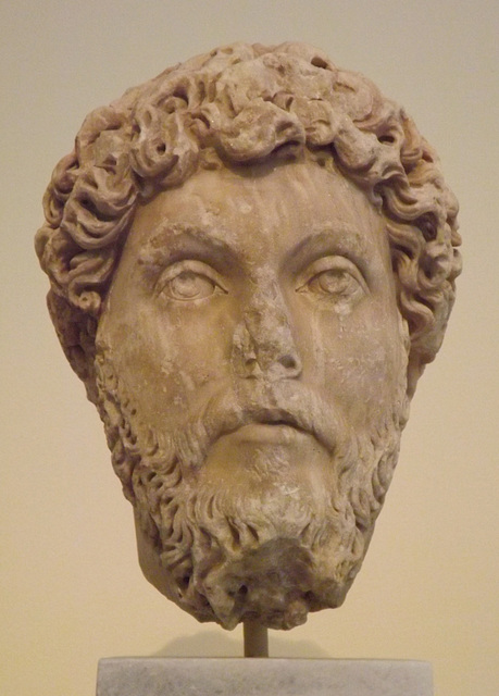 Portrait Head of Marcus Aurelius from Athens in the National Archaeological Museum of Athens, May 2014
