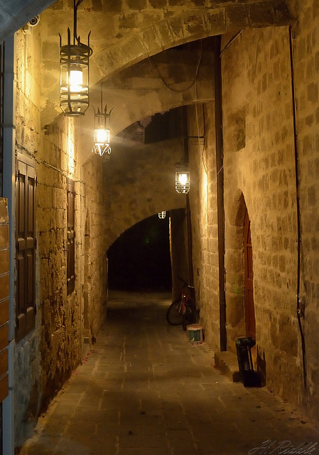 Rhodes back alley at night