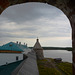 Спасо-Преображенский Соловецкий монастырь, Вид из амбразуры Белой (Южной) Башни на юго-восточную стену и Архангельскую Башню