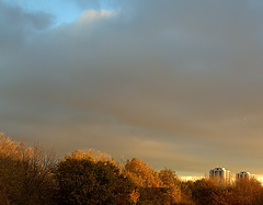 Early morning golden light and skies of steely grey