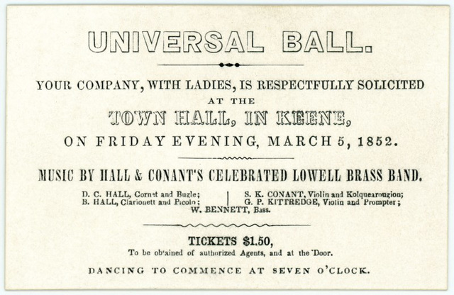 Universal Ball, Keene, New Hampshire, March 5, 1852