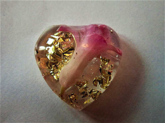 Heart with hyacinth flower bud and gold leaf
