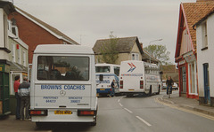 Brown’s Coaches, South Kirkby J8 OVA and J656 MNE in Mildenhall – 2 May 1993 (194-15)