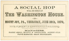 A Social Hop at the Washington House, Mount Joy, Pa., June 30, 1870
