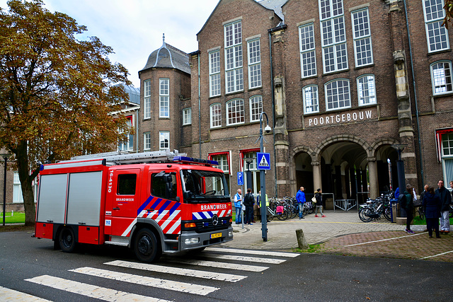 Fire department in action at the Poortgebouw