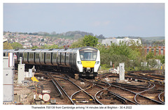 Thameslink 700139 arrives from Cambridge, Brighton 30 4 2022
