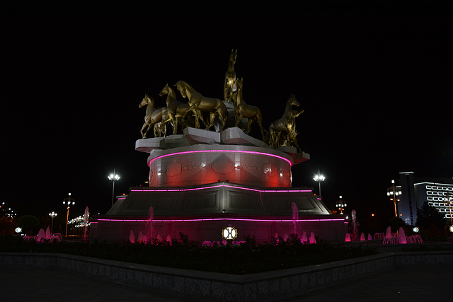 Ashgabat, Akhal-Teke Horses Monument at Night