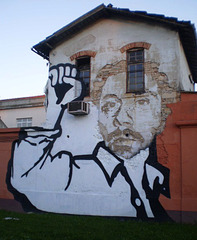 Painting was added to former carving by Vhils.