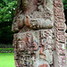 Honduras, Sculptural Image of Mayan King and Mayan Pictograms in Copan Ruinas