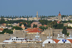 The Old Town of Rhodes with Clocktower and Suleiman Mosque (View from the Sea)