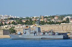 The Island of Rhodes, Military Ship in Akandia Harbour