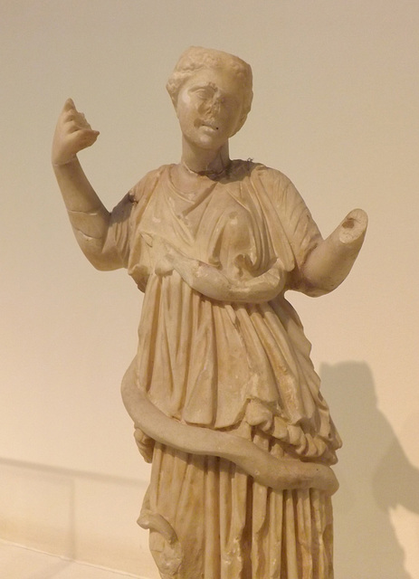 Detail of a Small Statuette of Hygieia from Epidauros in the National Archaeological Museum of Athens, May 2014