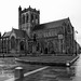 Paisley Abbey and the Robert Tannahill Statue in the Rain, Abbey Close, Paisley