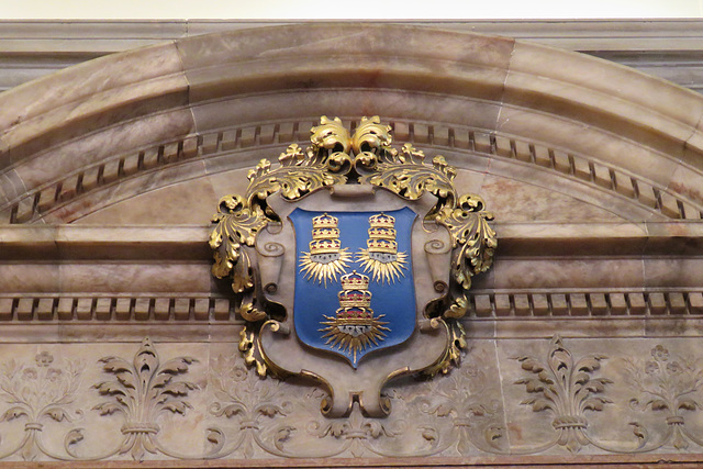 drapers hall, london city livery company,company arms in stairhall by t.g. jackson, 1898  c19