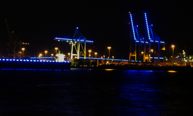 Kräne am Container-Terminal Tollerort während des Blue Ports