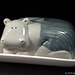 Hippo als Butterdose, Gießkeramik, bemalt, glasiert