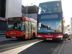 Mulleys YN04 GMU and Konectbus (Chambers) 874 (PN09 ENC) in Bury St. Edmunds - 25 Nov 2023 (P1170085)