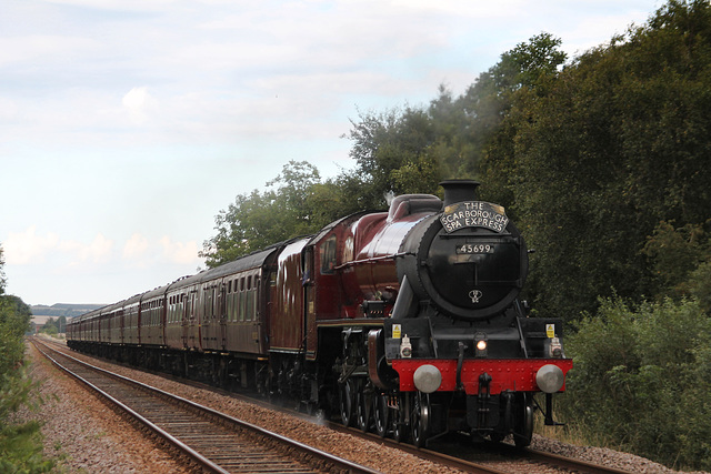 LMS class 6P Jubilee 45699 GALATEA at Robins Bottom Plantation Crossing with 1Z27 Scarborough - Carnforth The Scarborough Spa Express 17th August 2017