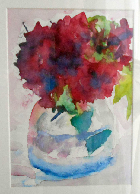 Bouquet, vase de verre épais
