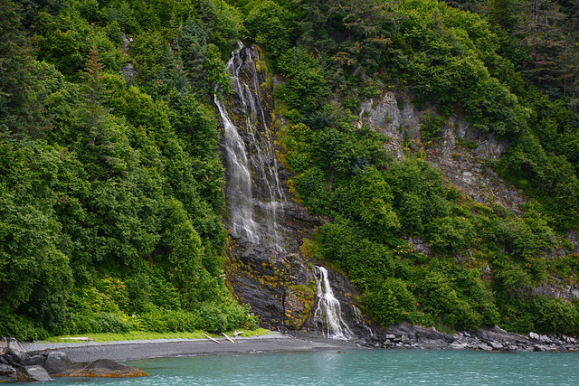 Alaska, Waterfall from Northern Rocks of Valdez Arm