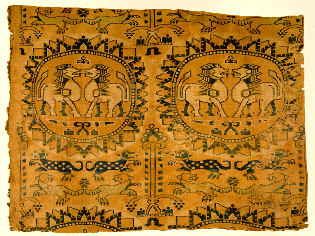 Lions, soie polychrome sogdienne, Asie centrale Lions, soie polychrome sogdienne, Asie centrale