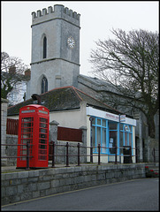 church, phone and launderette