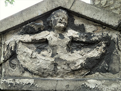 cherub with lettered shroud or cloth on coade stone tomb of william sealy +1800 st mary's church,  lambeth, london (18)