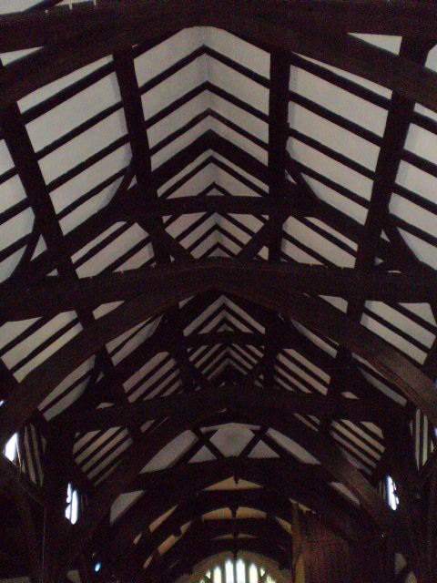 Timber beams on the ceiling.