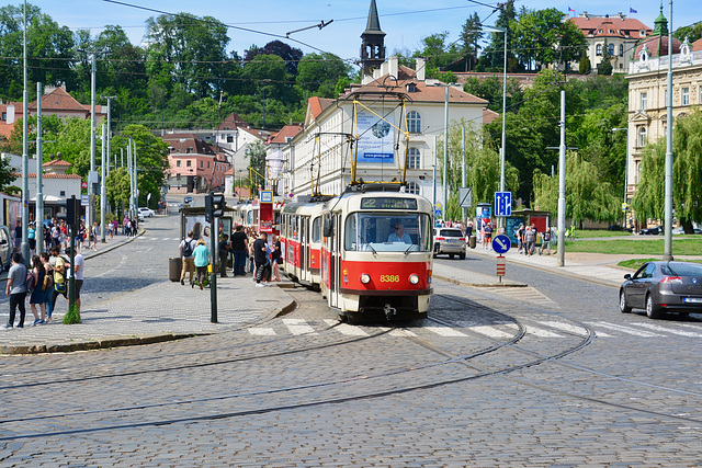 Prague 2019 – DPP Tatra T3RP 8386 at the busy Malostranská stop