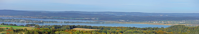Aussicht vom Napoleonturm auf die Insel Reichenau und den Untersee/Bodensee ... view on black background (© Buelipix)