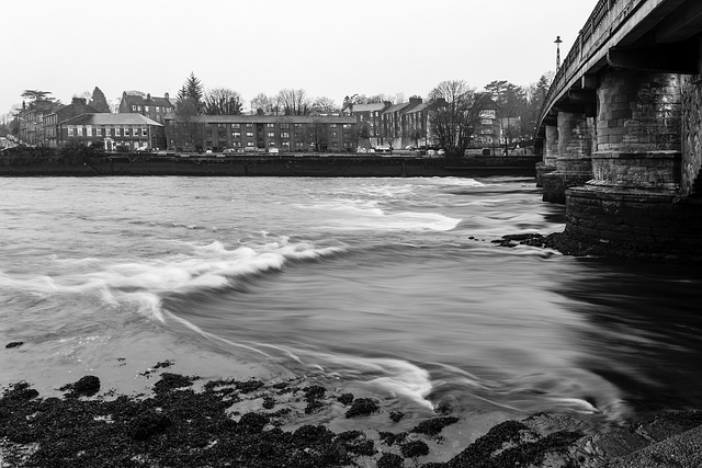 Dumbarton Bridge and the River Leven in the Rain