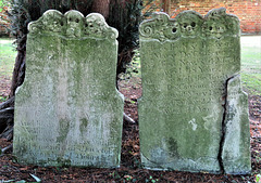 skulls on c18 tombstones of james six+1743 and mary de caufour+1746 holy cross church, canterbury, kent   (5)
