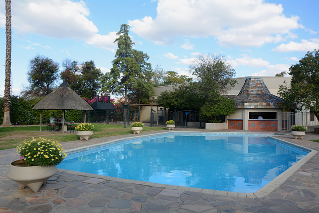 Namibia, Windhoek, Pool at Safari Court Hotel